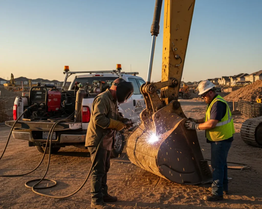 Image of a technician performing mobile welding services on-site, possibly featuring a welding machine, torch, or sparks from the work.