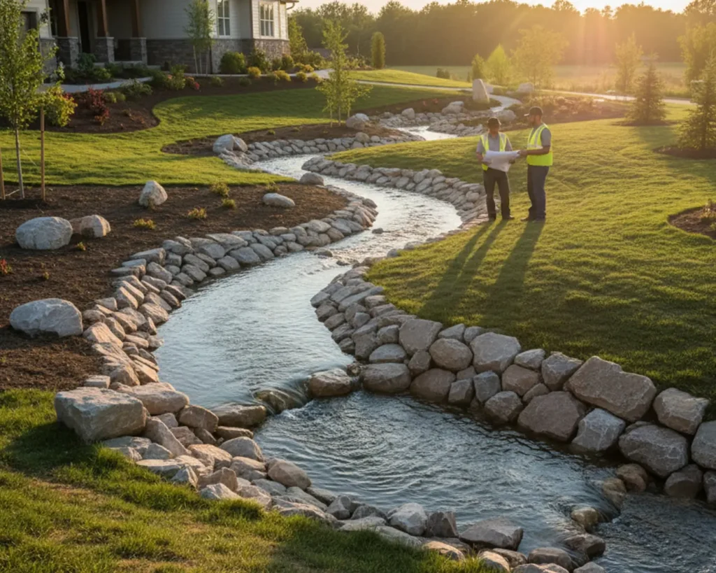 Image depicting a water drainage system or a technician performing water drainage services for Perkins Property Services.